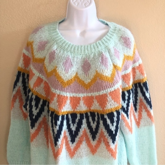 A New Day Woman’s Mint Green Fair Isle Crew Neck Pullover Sweater Plus Size 1X - Picture 5 of 14